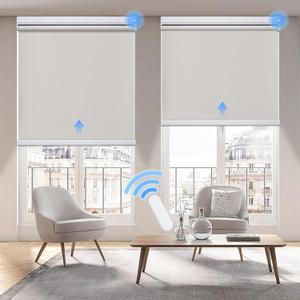 Grandekor Motorized Roller Shade with Remote Control,Motorized Blinds 100% Blackout Electric Shades, Cordless Window Blinds Shades for Bedroom Living Room Office,Grey,W30 xH72