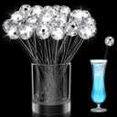 Bokon 80 Pcs Disco Ball Drink Stirrer Round Top Swizzle Sticks Silver Mirror Ball Stir Sticks for Cocktail 7.7'' Plastic Coffee Cocktail Stirrers for Home Bar Bachelorette Wedding New Year Party Decor