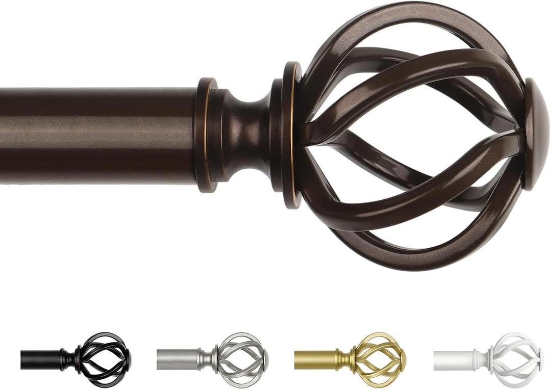 Bronze Curtain Rods for Windows 48 to 84 Inch, USFOOK 7/8 Inch Telescoping Splicing Drapery Rods with Twisted Cage Finials