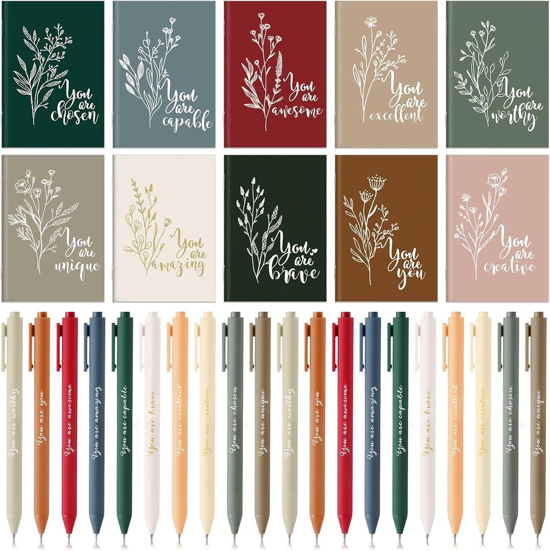 Affrolling 60 Pcs Inspirational Notebooks Motivational Mini Notepads with Pen Bulk Aesthetic End of Year Gift for Volunteer Employee Assistant Secretary Teacher Nurse Office Staff (Joyous Colors)