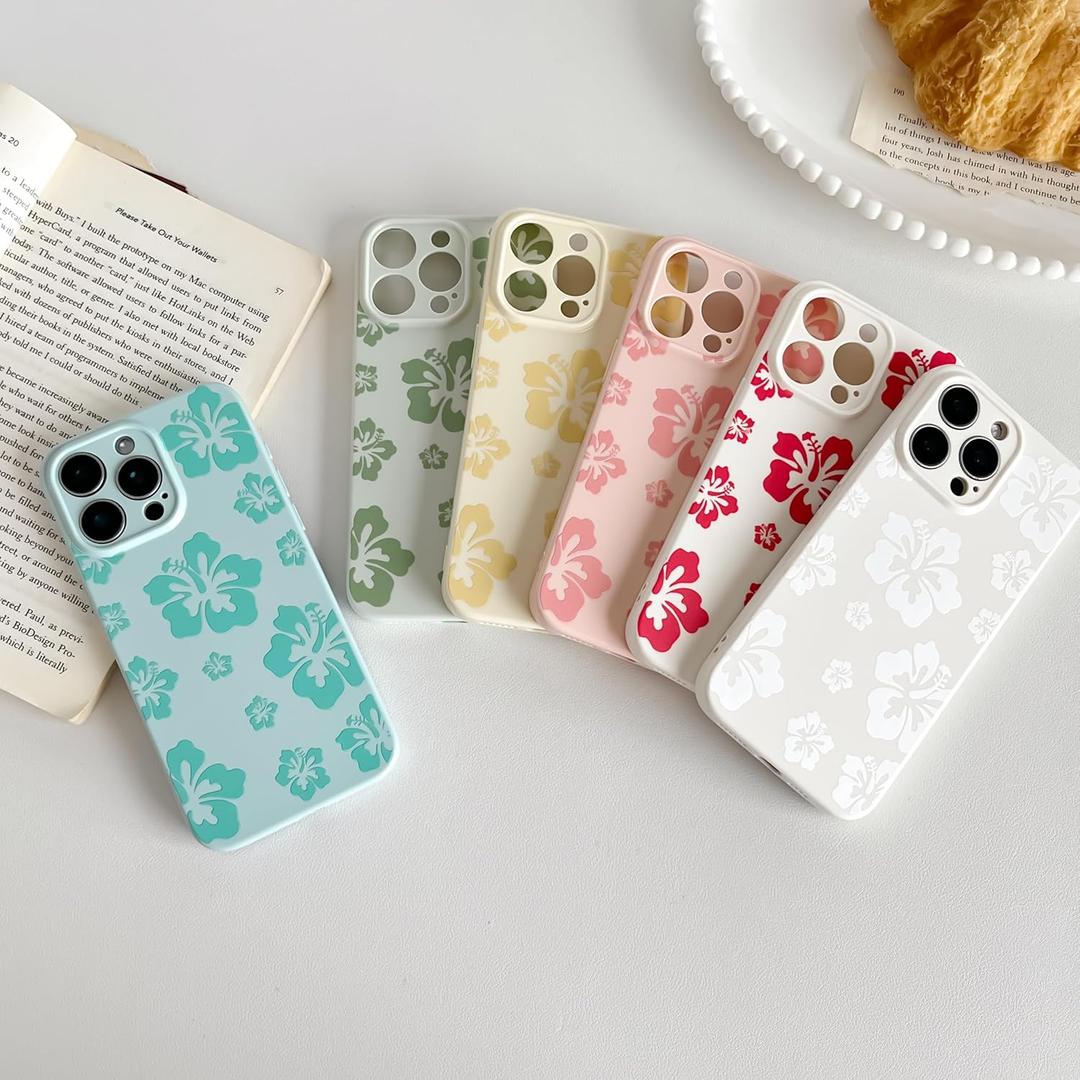 Skyseaco for iPhone 13 Pro Max Case Cute Hibiscus Phone Case Flower Design Soft Slim TPU Shockproof Camera Protection Phone Cover for Women Girls - Blue Item Only