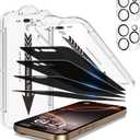 EZ-GLAZ- 4 Pack for iPhone 16 Pro Privacy Screen Protector [6.3"] With 2 Pack Camera Lens Protector, 9H+ Hardness 12FT Military Grade Shatterproof Scratch Resistant Durable Tempered Glass Film with Flawless Fit Kit