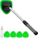 Desin Windshield Cleaning Tool, Car Window Cleaner Windshield Cleaner with 4 Reusable and Washable Microfiber Pads and Extendable Handle Auto Inside Glass Wiper Kit (Green)