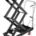 Hydraulic Lift Table Cart, 770 Lbs Capacity 50" Lifting Height Double Scissor Lift Table with Anti-Slip Pad & 4 Wheels for Material Handling & Transportation in Warehouse, Workshop, Black