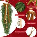 Fovths 2 Pieces 35.5" Christmas Teardrop Swag for Front Door with Brown Bowknot and Lights Artificial Norfork Pine Needles Greenery Swags Wreaths for Christmas Indoor Outdoor Decorations