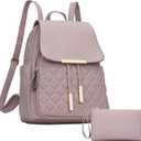 KKXIU Quilted Trendy Leather Backpack Purse for Women and Ladies Shoulder Travel Daypacks Bags with Wristlets (Y-Pink)