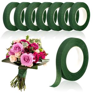 8 Rolls Floral Tape, 1/2" Wide Flower Tape, Dark Green Floral Tape for Fresh Flowers, Adhesive Florist Tape for Floral Crafts, Bouquet Floral Arranging Stem Wrapping, Wedding Bouquet, 30Yard