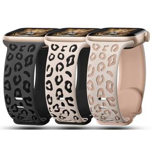 3 Pack Leopard Engraved Bands Compatible with Apple Watch Band 42mm 44mm 45mm 46mm 49mm Women, Soft Silicone Cheetah Embossed Sport Strap for iWatch Series 10 9 8 7 6 5 4 3 2 1 Ultra.MT-SL-SLMT