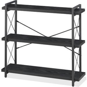 HCHQHS Bookshelf, 3-Tier Industrial Bookcase, Black Open Book Shelf, Freestanding Horizontal Bookshelves with Metal Frame