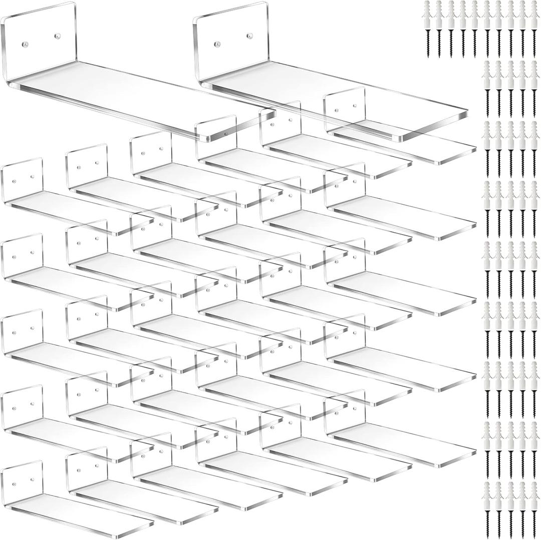 Treela 30 Pack Floating Shoe Display Shelf for Closet Acrylic Clear Shoe Wall Shelf Wall Mounted Easy to Install Sneaker Shelves for Collections, Includes Cross Screws, Expansion Tubes (Rectangular)