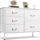 WLIVE White Dresser for Bedroom with 5 Drawers, Fabric Dresser for Living Room, Wide Chest of Drawers for Bedroom, Closet, Hallway, White