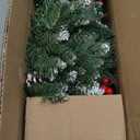 Christmas Garland with Lights - 9FT Pre-Lit Flocked Garland with 30 LED Bulbs, Red Berries, Pine Cones, Artificial Pine Battery Operated Garland for Fireplace, Staircase, Indoor & Outdoor Decoration