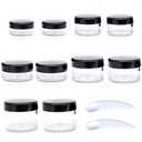 ZEJIA 10pcs Small Travel Containers, Black Sample Jars with Screw Lids, 5 Size 3/5/10/15/20 Gram, 12pcs Labels and 2pcs Mini Disposable Spatula, Makeup Sample Containers BPA Free, Black