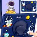 Wazzasoft for iPad A16 Case - for iPad 10th Generation Case Boys Cute Astronaut Cover Kawaii 3D Cartoon Cool with Rotating Handle Stand + Strap Soft Silicone Funda for Apple 10/11th Gen 10.9 Inch