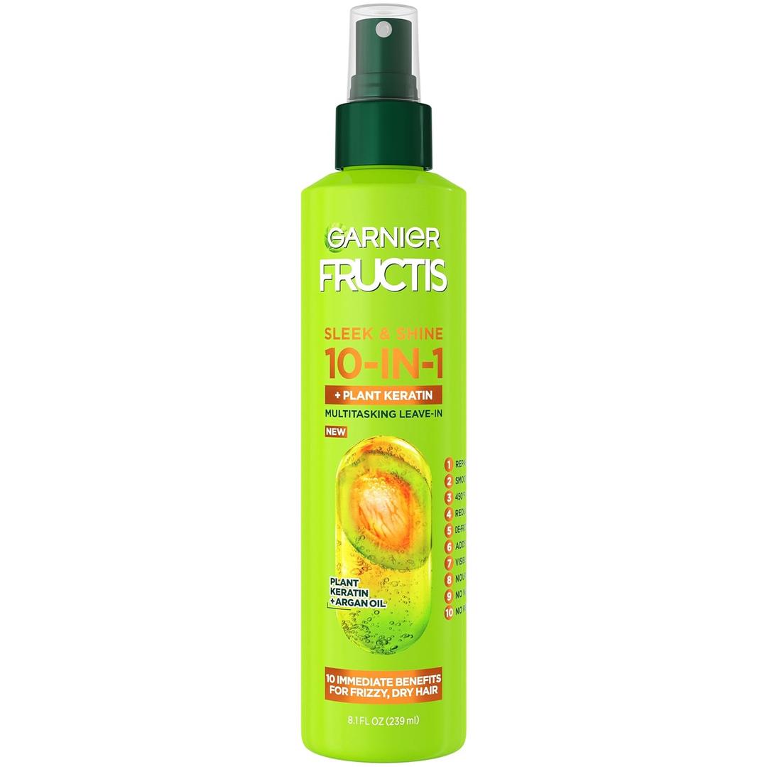 Garnier Fructis Sleek & Shine 10-in-1 for Frizzy, Dry Hair, Plant Keratin, 8.1 Fl Oz, 1 Count