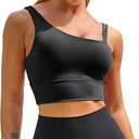 Longline Sports Bras for Women One Shoulder Workout Tank Tops with Built in Bra Supportive Crop Yoga Top Padded, Size M