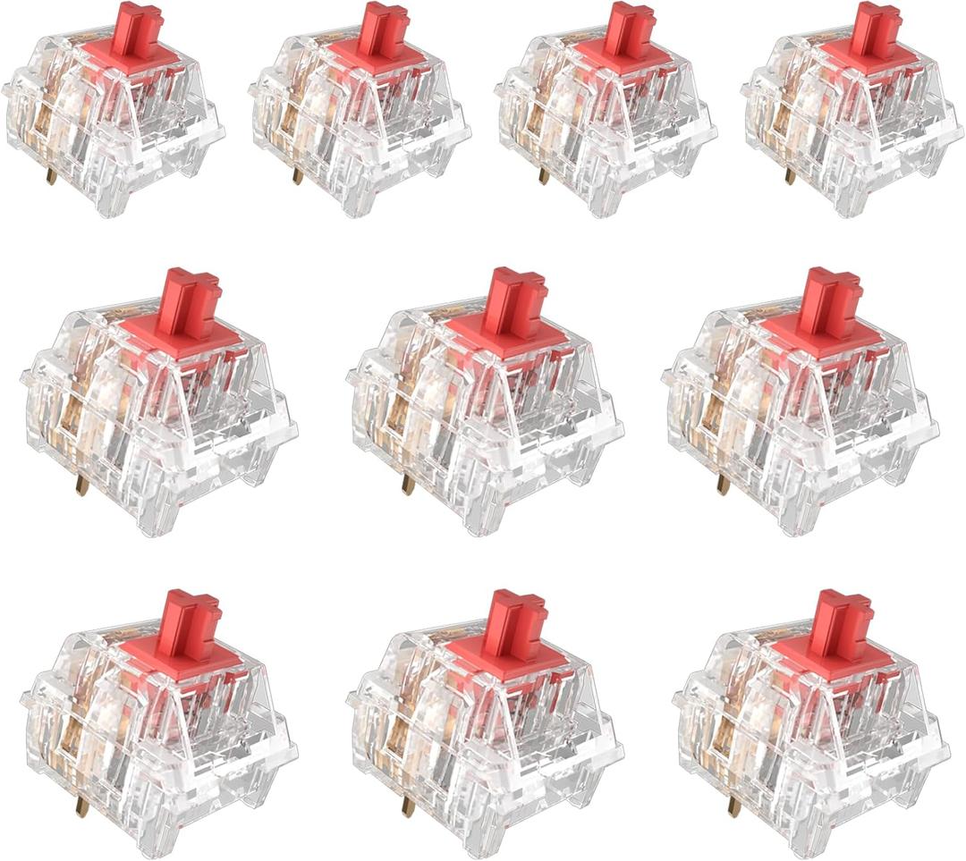 ZhouWang Crystal Red Switch 3 Pin 50gf Pre-Lubricated,Dustproof Linear Switch,Suitable for RGB,Mechanical Gaming KeyboardsMX Mechanical Keyboard(90PCS)
