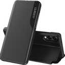 S25 Edge Flip Case for Samsung Galaxy S25 Edge 5G Case, Clear View Slim Fit Leather Cover for Samsung S25 Edge Phone Case with Kickstand Rugged Heavy Duty Shockproof Bumper Shell, 6.66 Inches (Black)