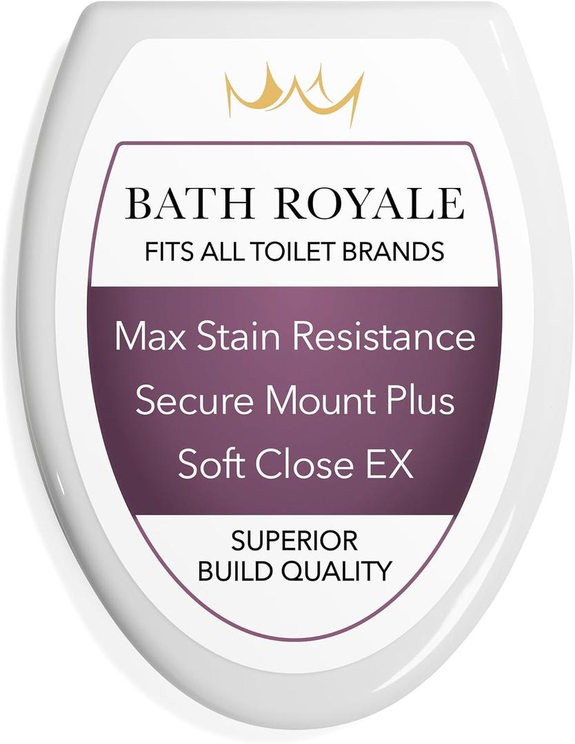 Bath Royale Slow Close Toilet Seat BR501-00 White Elongated, Stain-Resistant and Easy to Keep Clean, Heavy Duty Fits All Toilet Brands, Executive Series