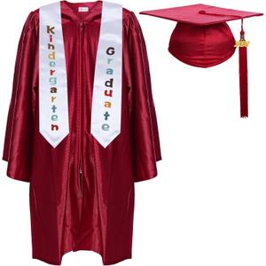 Newrara Kindergarten Graduation Cap and Gown Stole Package for Kids (Red)