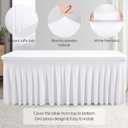 Wish Care 8 Pack White Spandex Table Clothes for 6 Foot Rectangle Tables, 6FT Wrinkle Free Fitted Tablecloths Ruffles Design Table Cloth for Party, Banquet, Wedding and Events