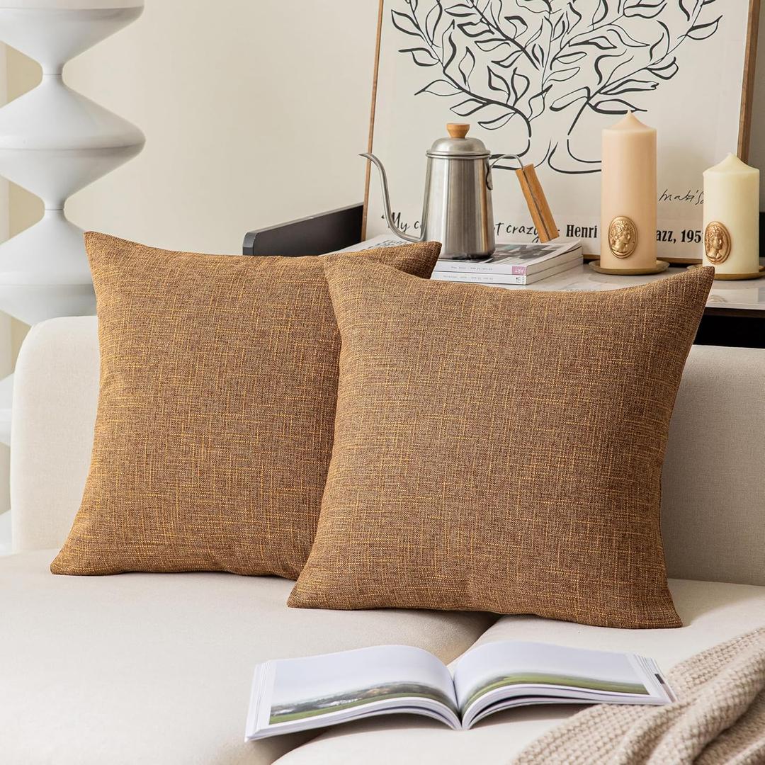 Kevin Textile Decor Lined Linen Throw Pillow Cases Cushion Cover Pillow Covers for Chair, 18"x18"(2 Pack, Hazel Brown)