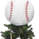 Sosation 9 Inches Baseball Christmas Tree Topper 3D Round Ball Christmas Decor Plush Fluffy Soft Embroidery Baseball Tree Decoration for Xmas Ornaments Holiday Party Supplies