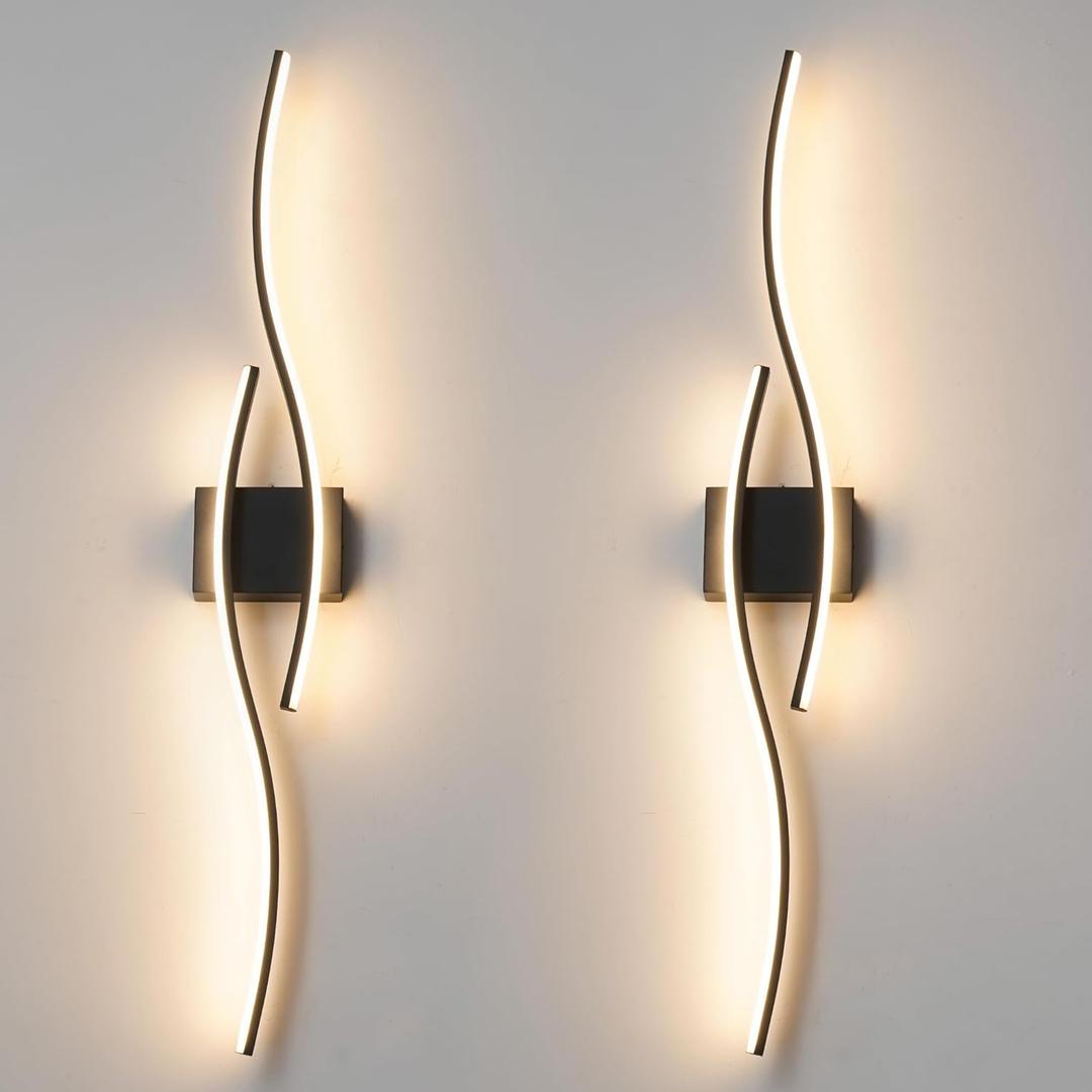Hardwired Modern Wall Sconce set of Two with Remote Control, Dimmable LED Wall Sconces Lighting set of 2, Big Size Black Wall Light, LED Wall Lamp for Bedroom Living Room Bathroom 40.5" Length