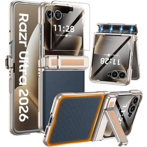 GooseBox for Motorola Razr Ultra 2026/2025 Case, Built-in Screen Protector &Hinge Protection &Hidden Kickstand &Non-Slip PU Leathe Texture Phone Case for Razr Ultra 2026/2025(Royal Blue)