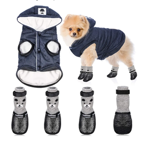 Winter Dog Coat Warm and Cat Boots Shoes Socks Waterproof Puppy Jacket Small Dog Booties Paw Protectors Stylish Hooded Coat for Puppy(Navy Blue,S)
