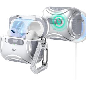 ESR for AirPods Pro 2 Case (2023/2022/2019, 2nd/1st Gen), Compatible with AirPods Pro 2nd Generation (USB-C/Lightning Cable), Effortless MagSafe, Drop-Proof Lock, Easy Open, Cyber Series,Silver Grey