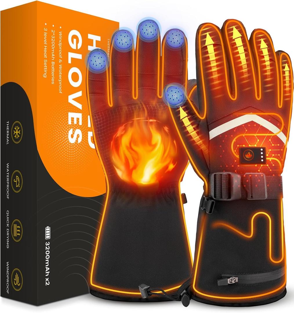 Heated Gloves for Men and Women, Rechargeable Hand Warmers with Touchscreen, Waterproof Electric Heated Ski Glove for Winter Outdoor Work Hunting Camping Hiking Skiing Raynaud (X-Large)