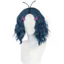 JoneTing Envied Wig+Hair Cap+ 2 Purple Pink Hairpins Short Wavy Deep Blue Green Wigs Dark Bluish Green Wig Envied Cosplay Wigs Blue Cosplay Costume Hair for Halloween Party Costume Outfit