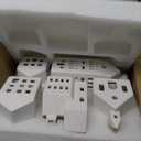 Christmas Decorations - Christmas Village Sets of 5 Lighted Ceramic Houses with Remote Control & 9 Trees - Indoor White Xmas Holiday Rustic Unique Decor for Home Table Room Farmhouse Decoration