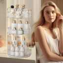 360 Rotating Makeup Organizer for Vanity - 3 Tier Perfume Organizer with Large Capacity - Skincare Organizer for Bathroom Counter - Space-Saving Cosmetic Storage for Dresser Countertop (Clear)