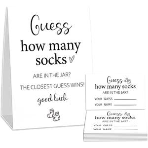 Minimalism How Many Socks Game, Pack 1 Standing Sign + 50 Cards, Baby Shower Games, Neutral Baby Shower Decoration(cwz01)