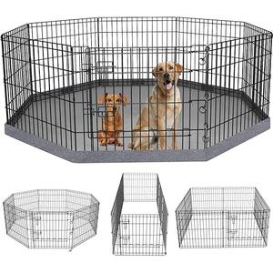 PETIME Foldable Metal Dog Exercise Pen/Pet Puppy Playpen Kennels Yard Fence Indoor/Outdoor 8 Panel 24" W x 24" H with Bottom Pad (with Bottom pad, 8 Panels 24" H)  Playpen+Bottom Pad