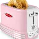 Nostalgia Retro Wide 2-Slice Toaster, Vintage Design With Crumb Tray, Cord Storage & 5 Toasting Levels, Pink