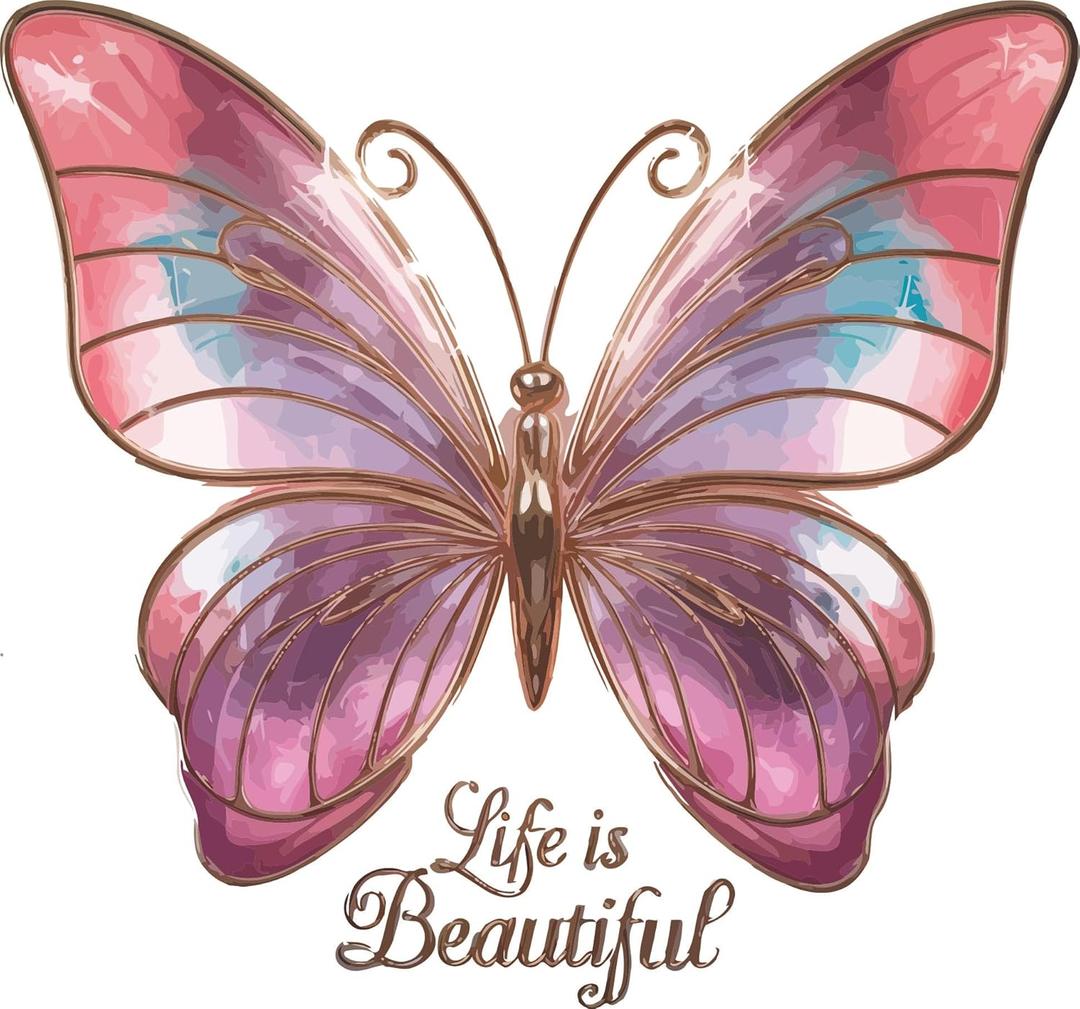 Life is Beautiful Quote Beautiful Pink Butterfly Rosegold Wall Decal Wall Dcor Vinyl Sticker Size: 28 x 28