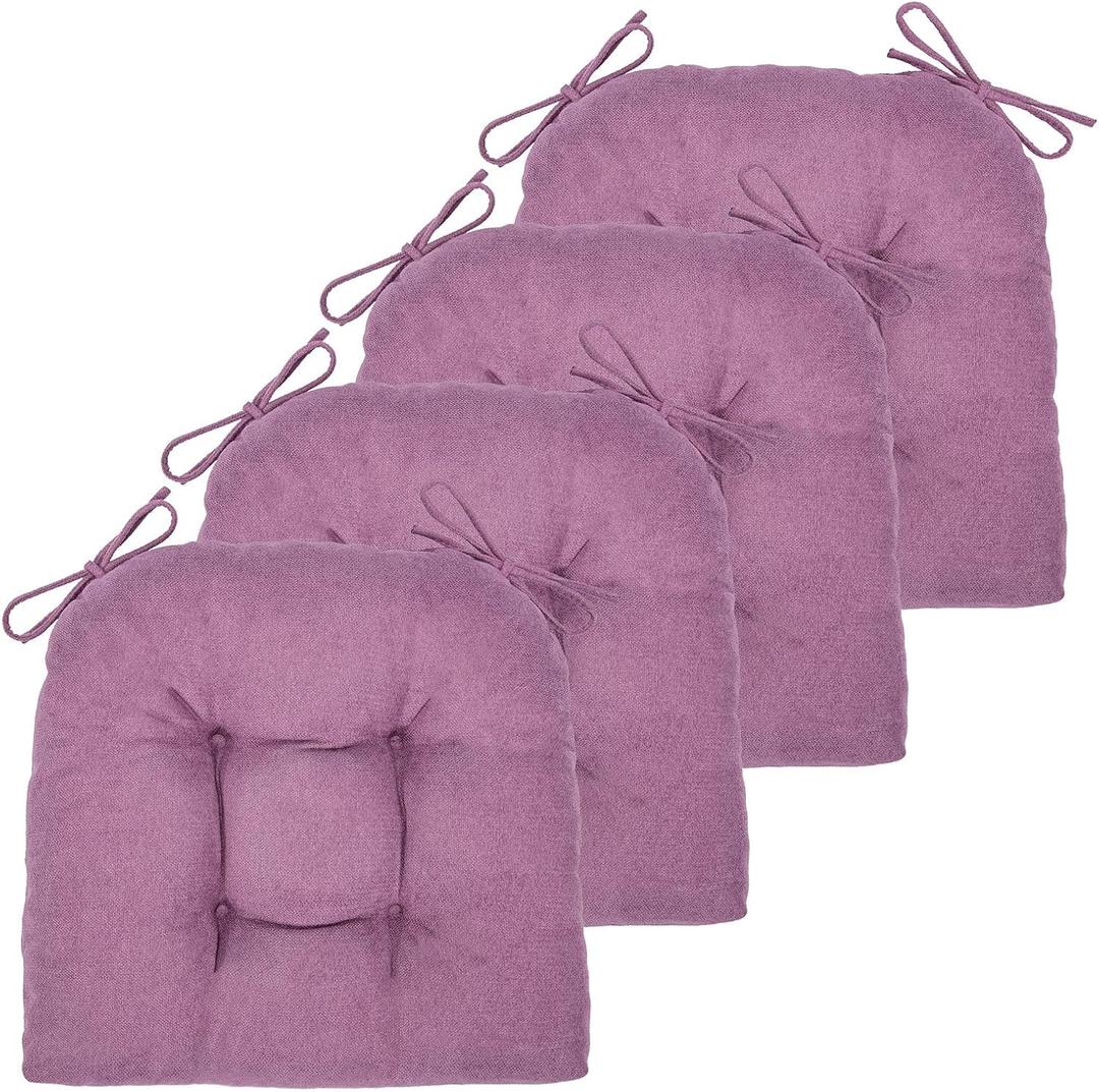 Chair Cushion, 4 Pack Chair Cushions for Dining Chairs, Chair Pads and Mat with Ties for Indoor Kitchen Seat and Desk (4 Count - 17 x 16 in, Light Purple)