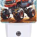 Cartoon Monster Truck Night Light,Plug into Wall with Dusk to Dawn Light Sensors,LED Nightlights for Bedroom,Bathroom,Kitchen,Hallway,Room Decor for Boys Girls Women Men