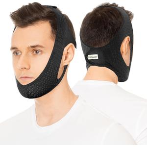 OHELEEP Anti Snore Chin Strap for CPAP Users, Snore Stopper Adjustable, Chin Strap for Sleeping Comfortable Stop Snoring Solution, Anti Snoring Devices Breathable and Reusable, Black, M