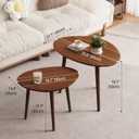 Small Oval Coffee Tables Set, Acacia Wood Nesting Tables 25.6"x17.7"+17.7"x13.4" for Living Room Small Spaces Office,Easy Assembly Wooden Minimalist Walnut Mid Century Modern Coffee Table