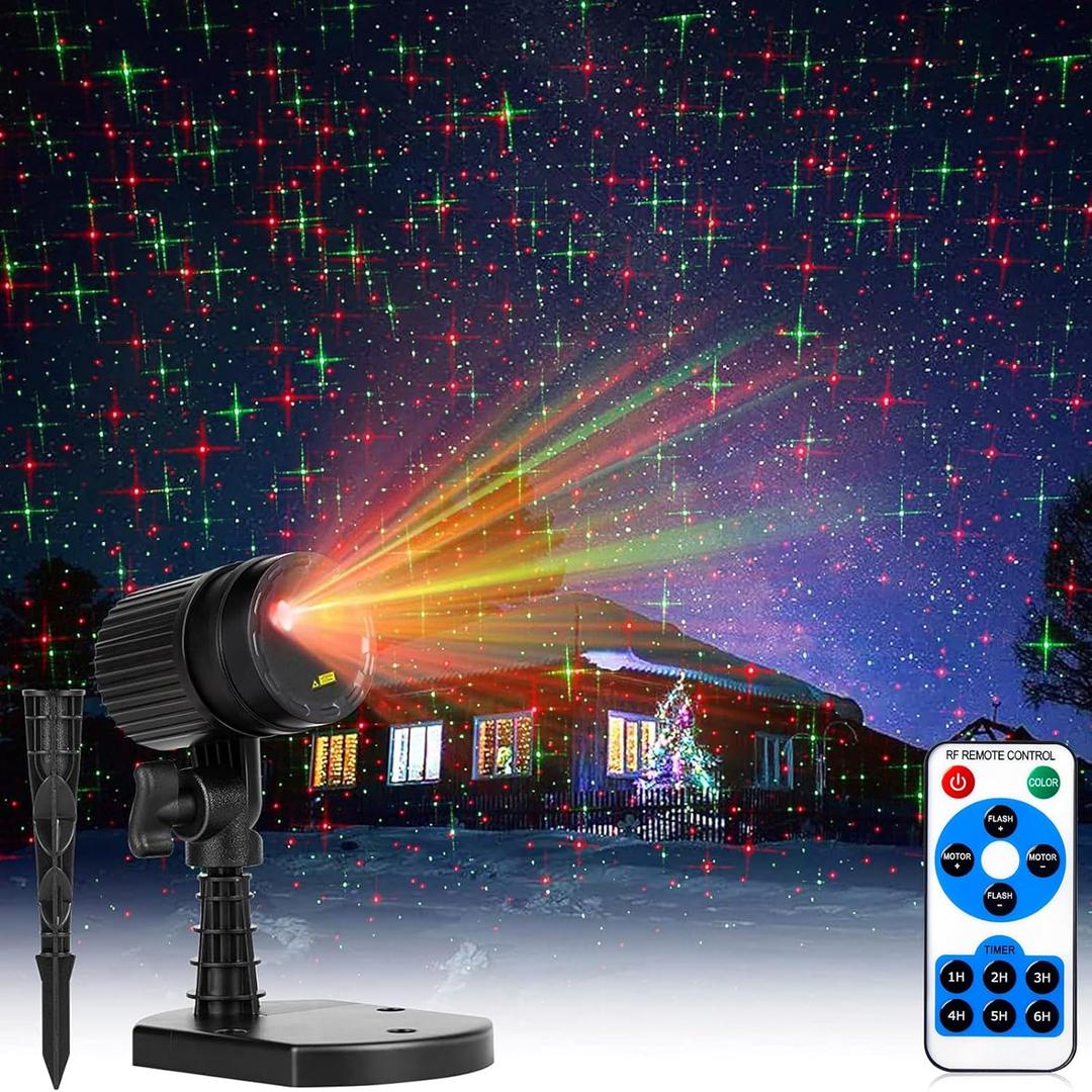 Minetom Christmas Projector Lights Outdoor, Christmas Laser Lights with Remote Red Green Stars Garden Laser Light IP65 Waterproof Xmas Light for House Garage Home Wedding Party Garden Decorations