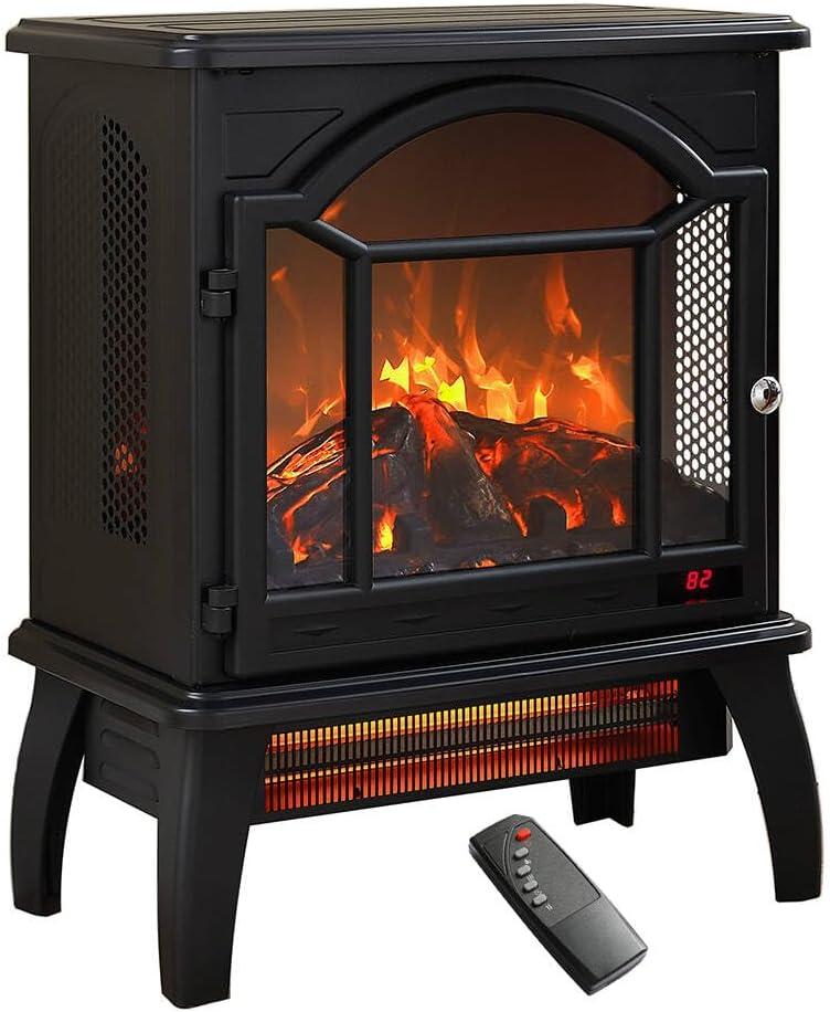 Freestanding Electric Fireplace Heater,Portable Infrared Fireplace Stove with 4 Types of 3D Realistic Flame Effects,Adjustable Temperature Compact Indoor Space Heater,Timer&Remote,22"-1500W (Black)