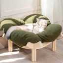 CHEERHOME PETS Elevated Cat Bed Wooden with Cushion Fluffy Pet Couch Sofa for Indoor Cats Raised Kitty Lounge Chair Suitable for Puppy, Cat Furniture(Green)