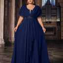 VOUIAO Women's Plus Size Wedding Guest Summer Maxi Elegant Sequin Bridesmaid Dresses A line Long Evening Party Cocktail Gown Navy Blue 5XL