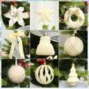 38Pcs Velvet Christmas Ornaments Set, Cream White Flocked Christmas Ornaments for Xmas Tree Decorations Shatterproof Plastic Hanging Balls Assorted Indoor Home Party Holiday Wedding Decor