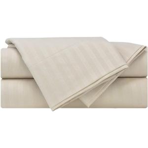 KRISHNA King Giza Egyptian Cotton Sheet Set 4 Piece, 100% Long Staple Cotton Luxury Hotel Bed Sheets, Ultra Soft Cooling Breathable, 18" Deep Pocket Fitted Sheet, Ivory Stripe
