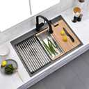 33x22 Black Drop In Double Bowl Kitchen Sink, 33x22x10 Inch 16 Gauge Black Stainless Steel 50/50 Double Workstation Sink with Accessories, 33 Inch Drop In Double Basin Sink with Cutting Board